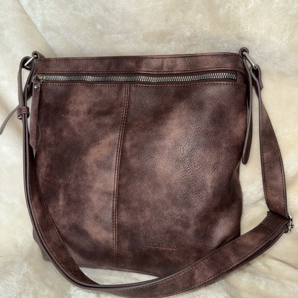 Vintage Westbronco Chocolate Brown Vegan Leather Crossbody Shoulder Bag